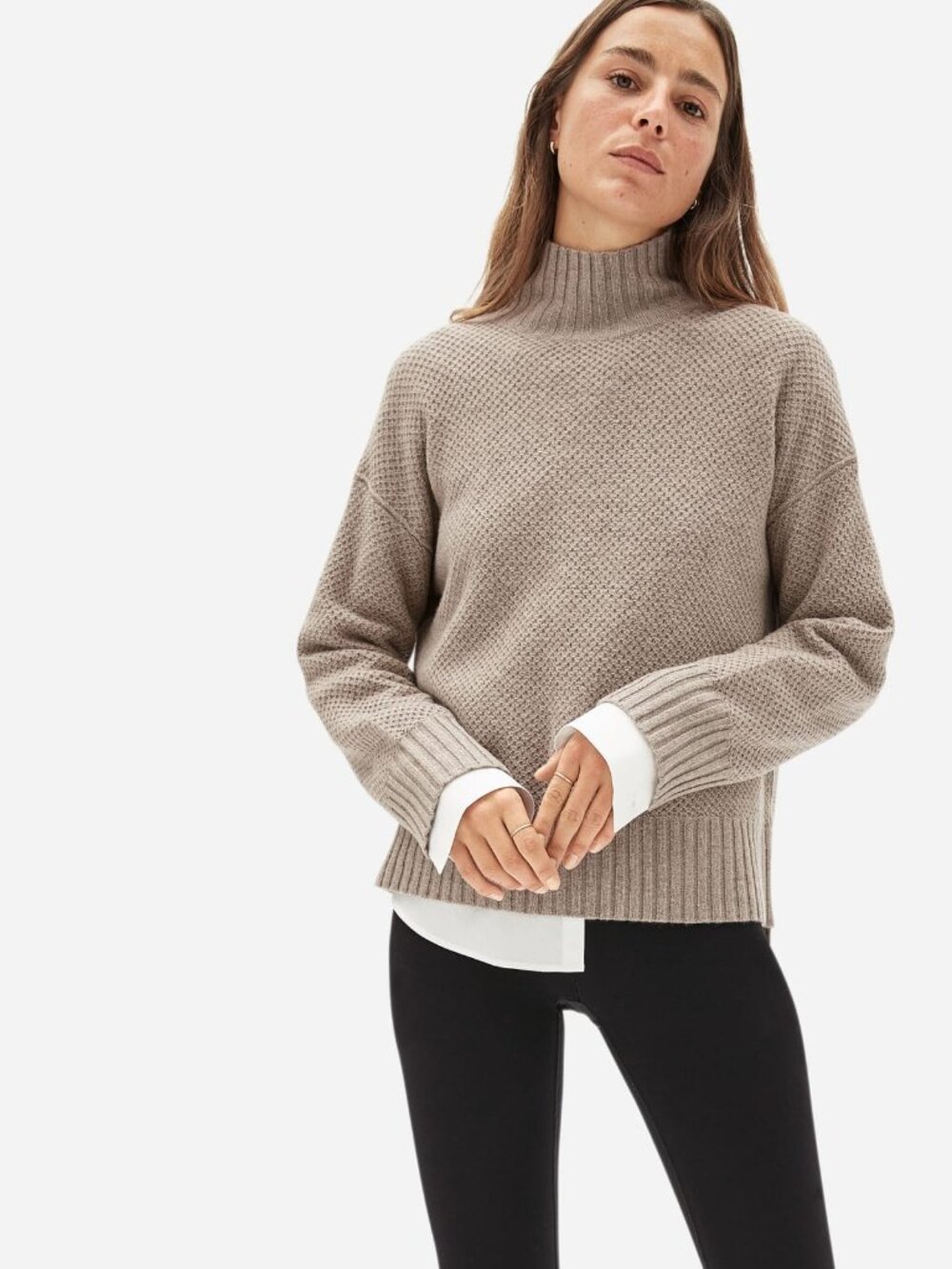 Everlane The Cashmere Stroopwafel Turtleneck Tan Base - Size S